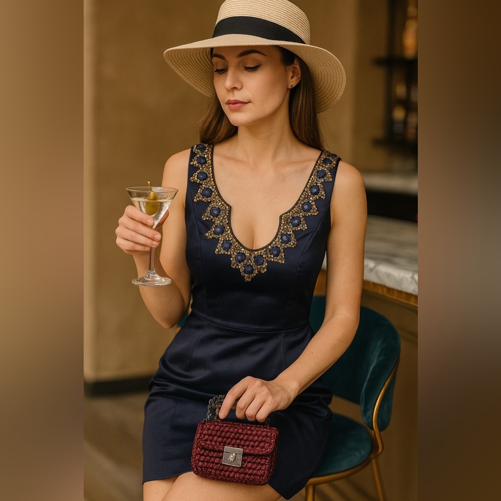 TRINA TURK ~ Satin Midi with Sequin Beautiful Details